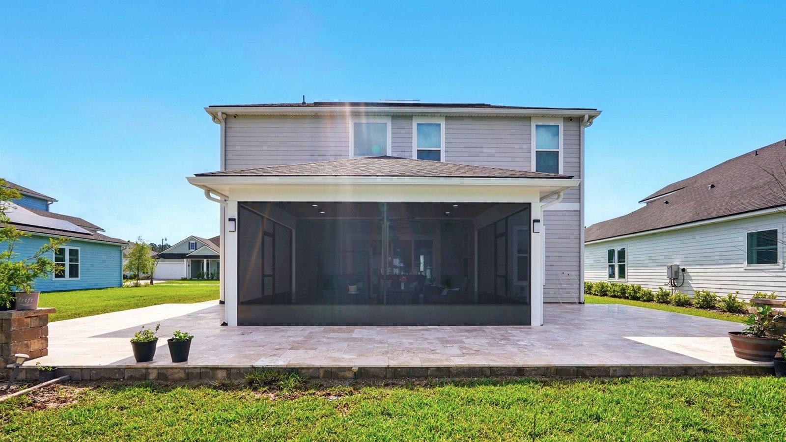 Modern house with a spacious patio.
