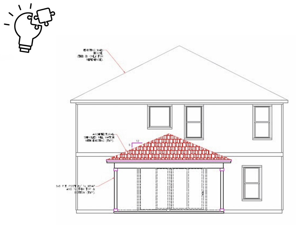 Architectural house sketch with notes